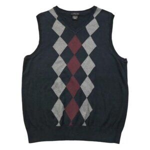 Mens Large Tall Sweater Vest Knit Argyle Black Maroon Gray V-Neck J. Ferrar